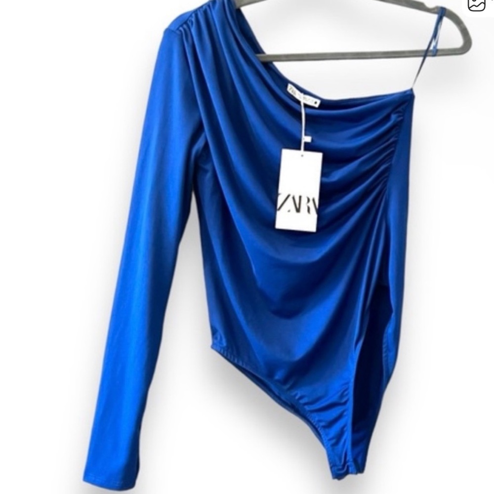 Zara Women's Vibrant Blue Asymmetrical Bodysuit
